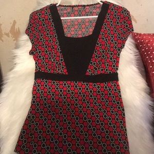 Black red and white blouse